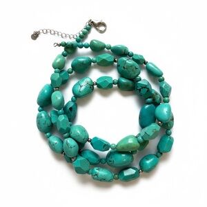 925 Turquoise Nugget Faceted Bead Necklace Sterling Silver 26-28"